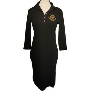 Lauren Ralph Lauren Sporty Polo Long Sleeve Black Jersey Knee Length Dress -Sz S
